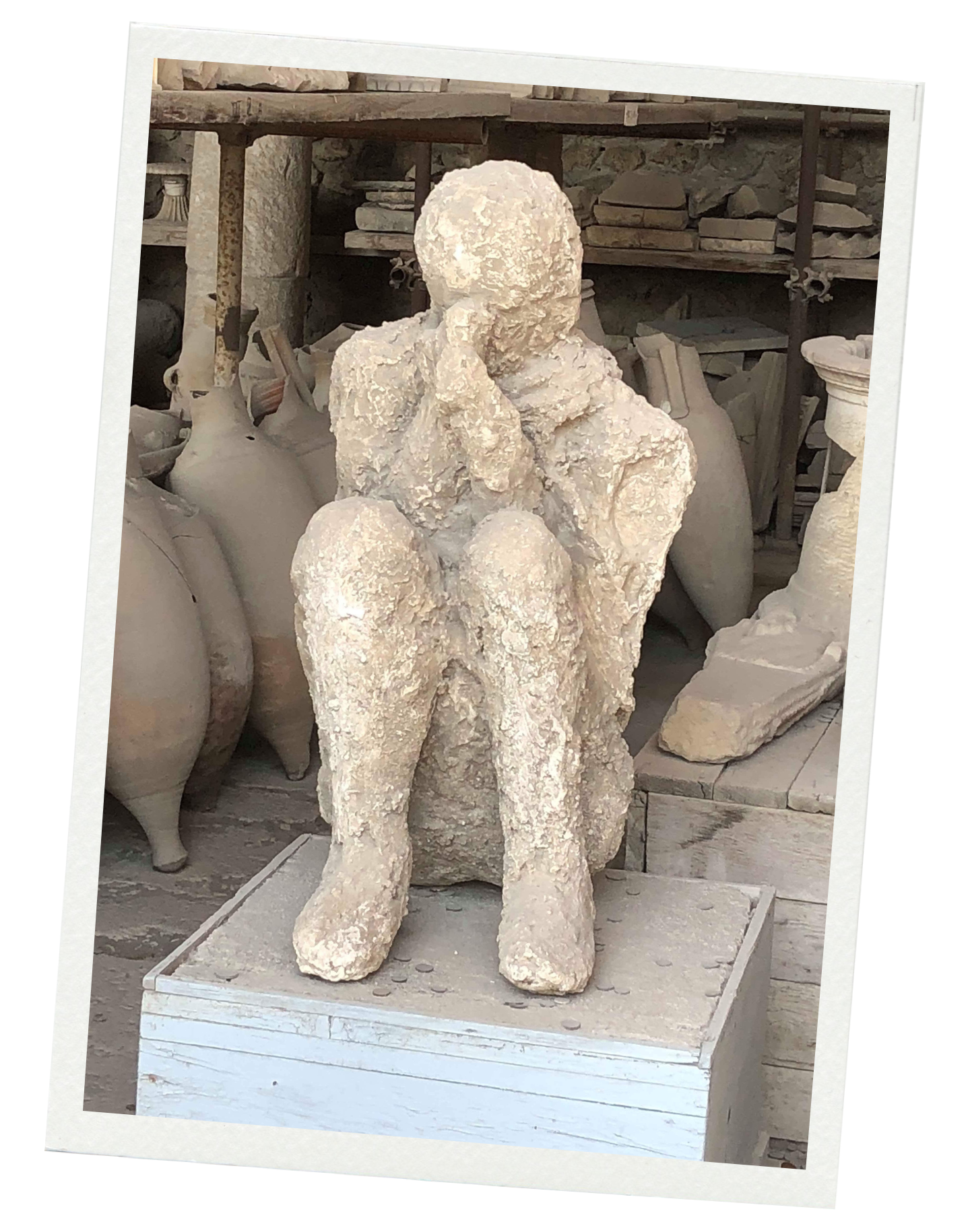 The famous plaster cast people of Pompeii.
