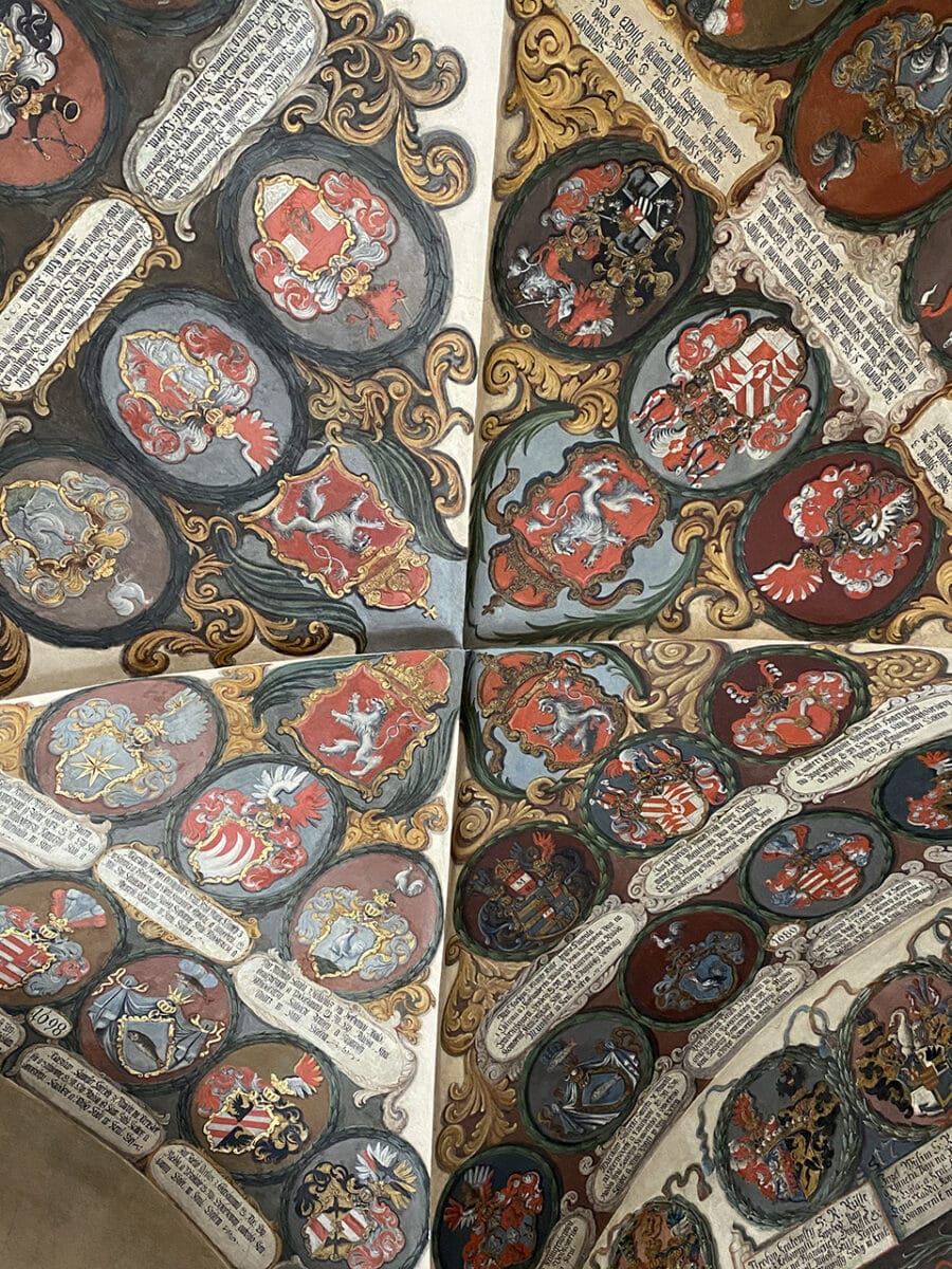 Vaulted ceiling with family crests, Prague Castle.