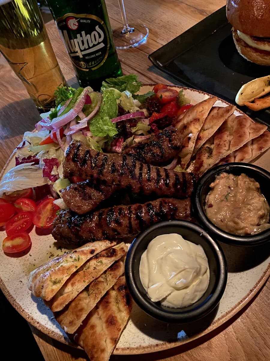 Delicious food, and a ginger cat, Ios, Greece.