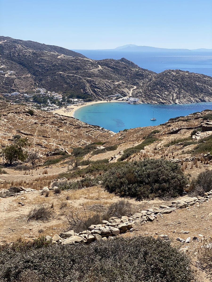 The view from Ios amphitheatre towards Mylopotas beach.