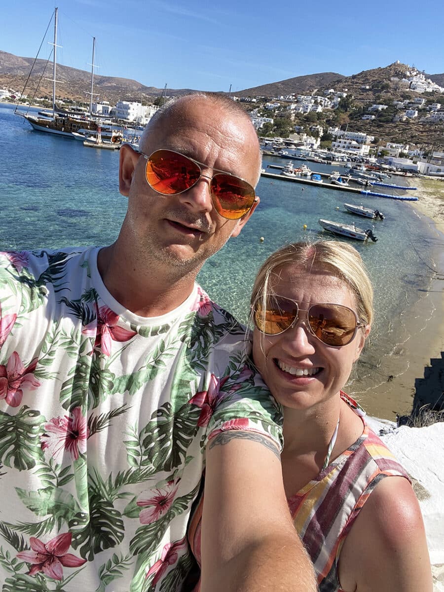 Just us two arriving into Ios, Greece.