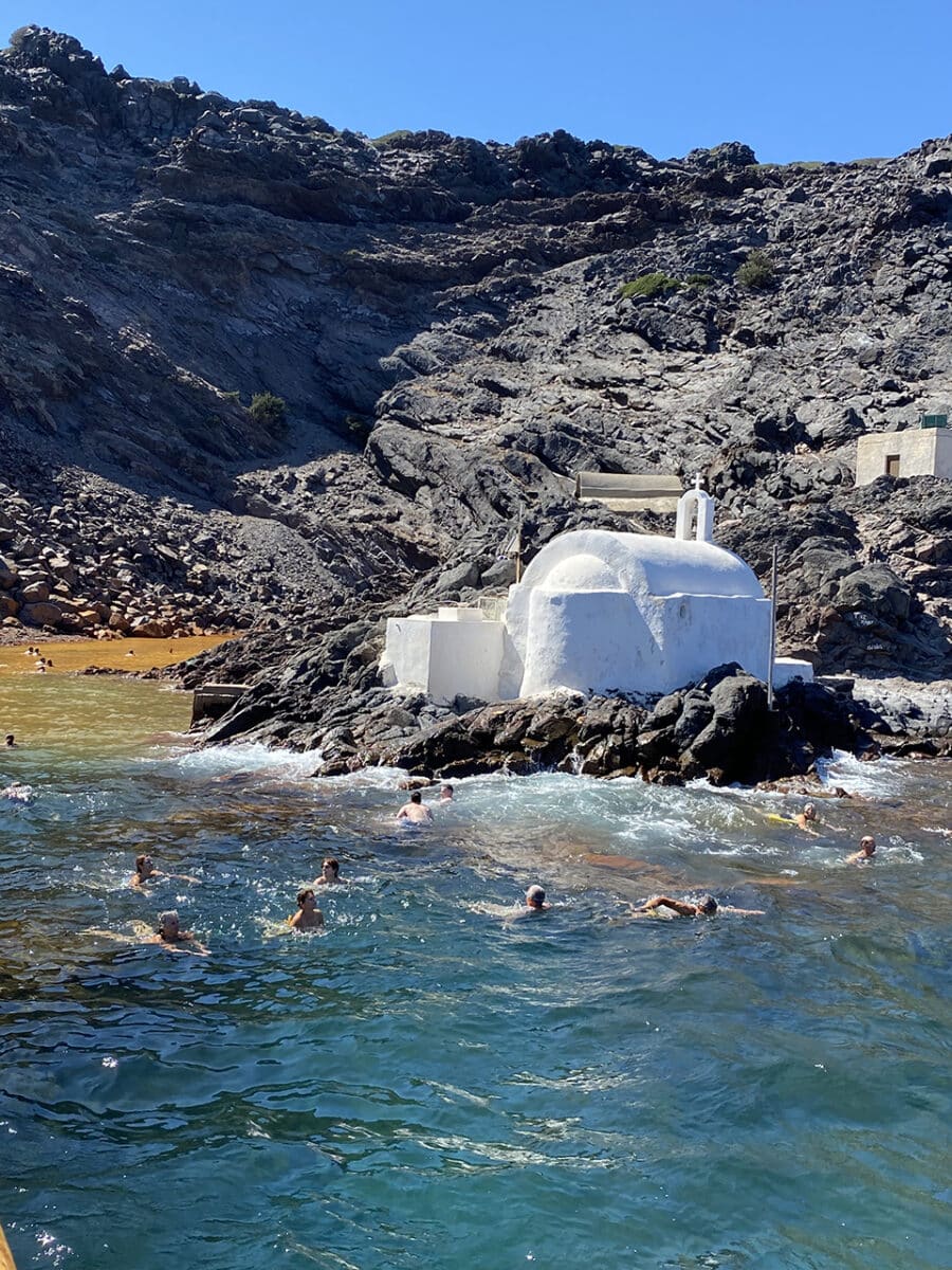 Nea Kameni, volcano island, Santorini. Thermal spring.