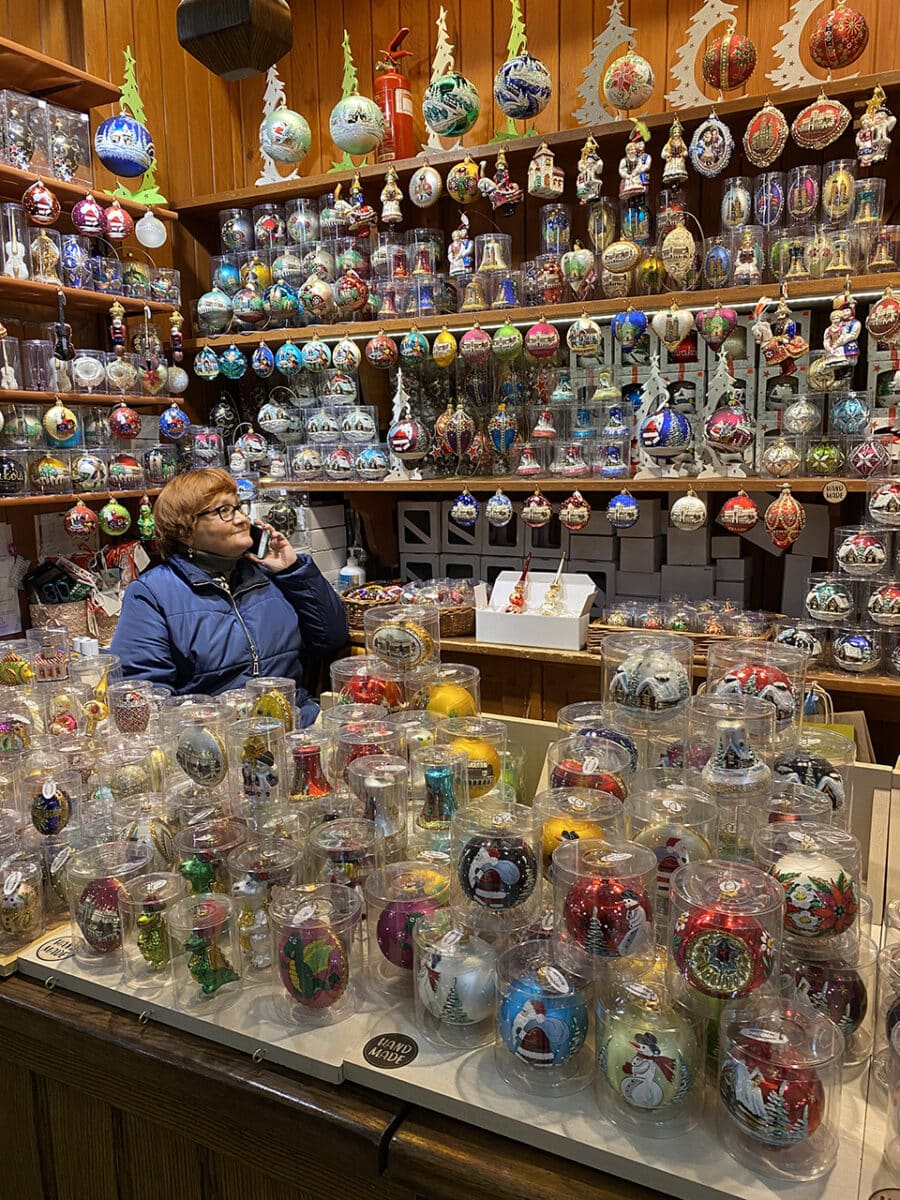 Christmas baubles for sale in the Cloth Hall, Kraków.