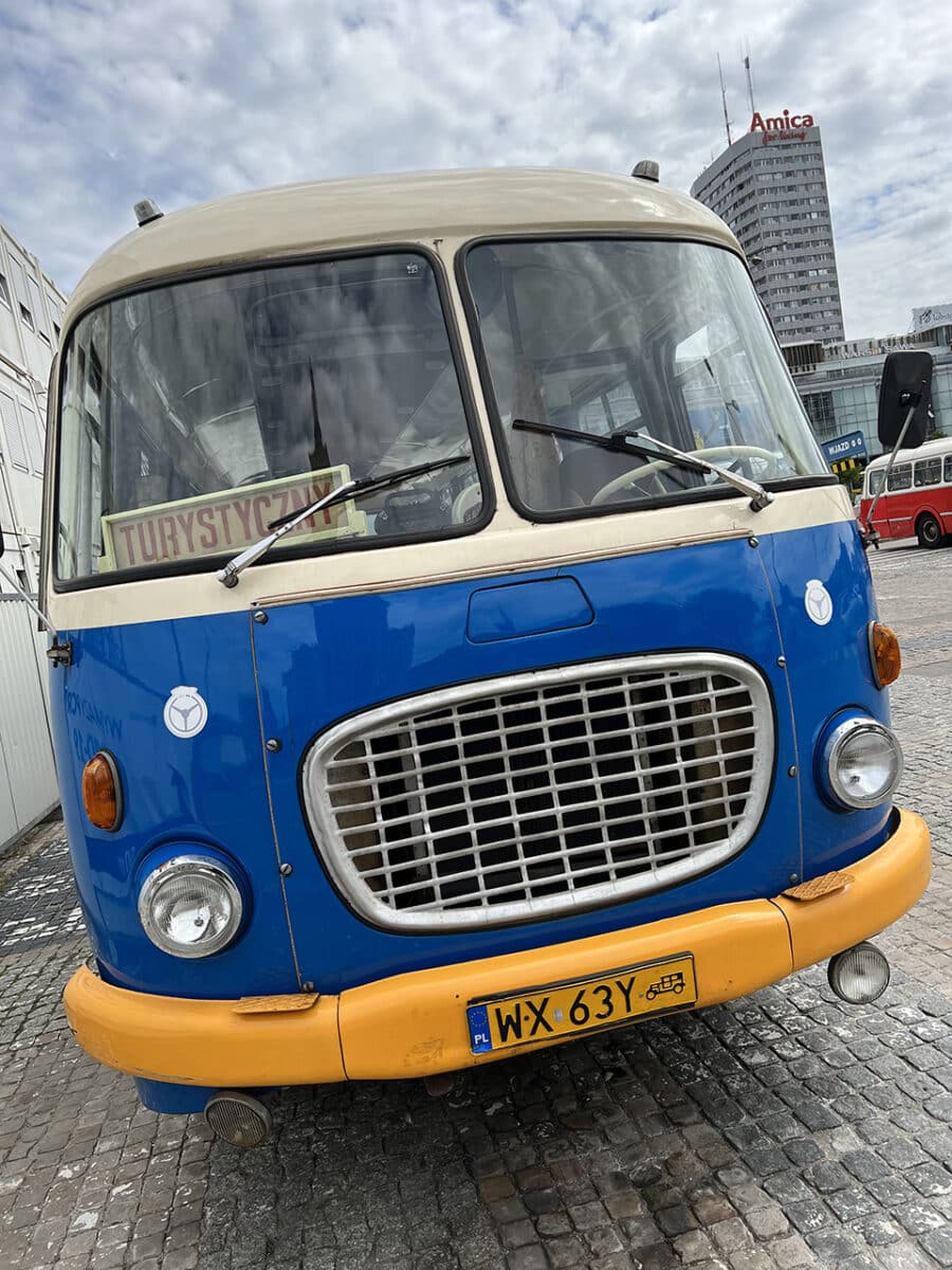 Vintage vehicle outside the Palace of Culture, Warsaw.